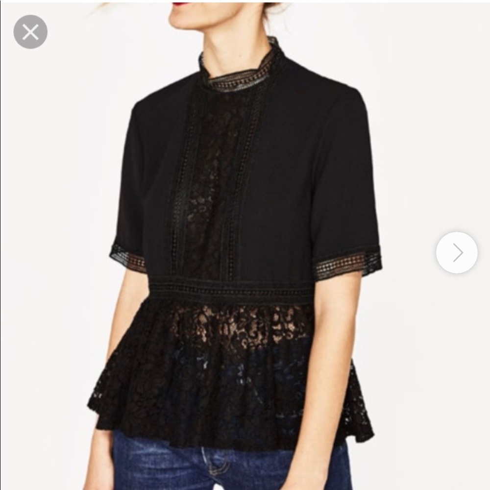 zara Black Lace Peplum Blouse